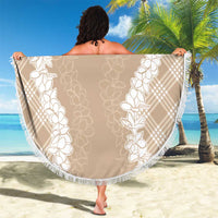 Hawaii Aloha Plumeria Lei Beige Palaka Beach Blanket - Polynesian Pride