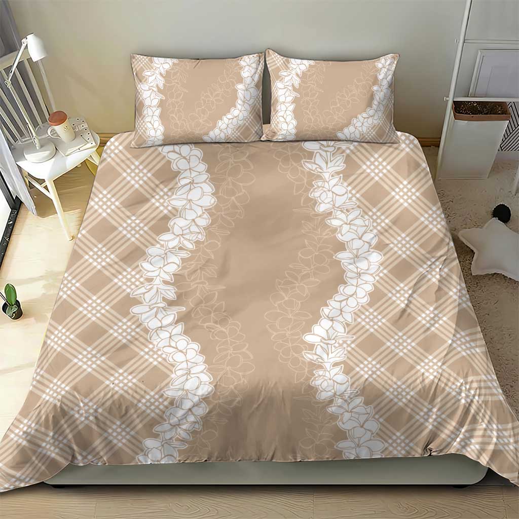 Hawaii Aloha Plumeria Lei Beige Palaka Bedding Set - Polynesian Pride