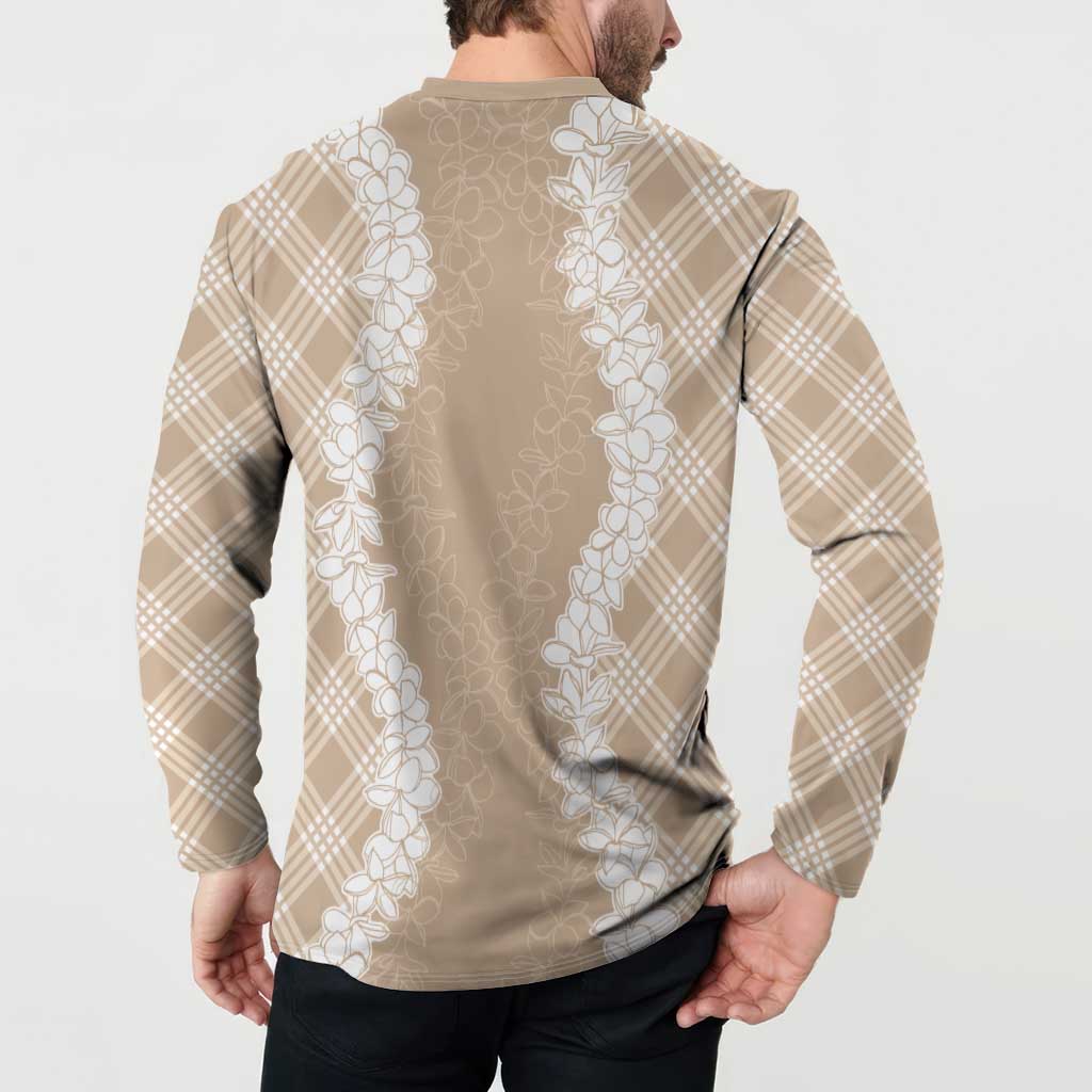 Hawaii Aloha Plumeria Lei Beige Palaka Button Sweatshirt - Polynesian Pride