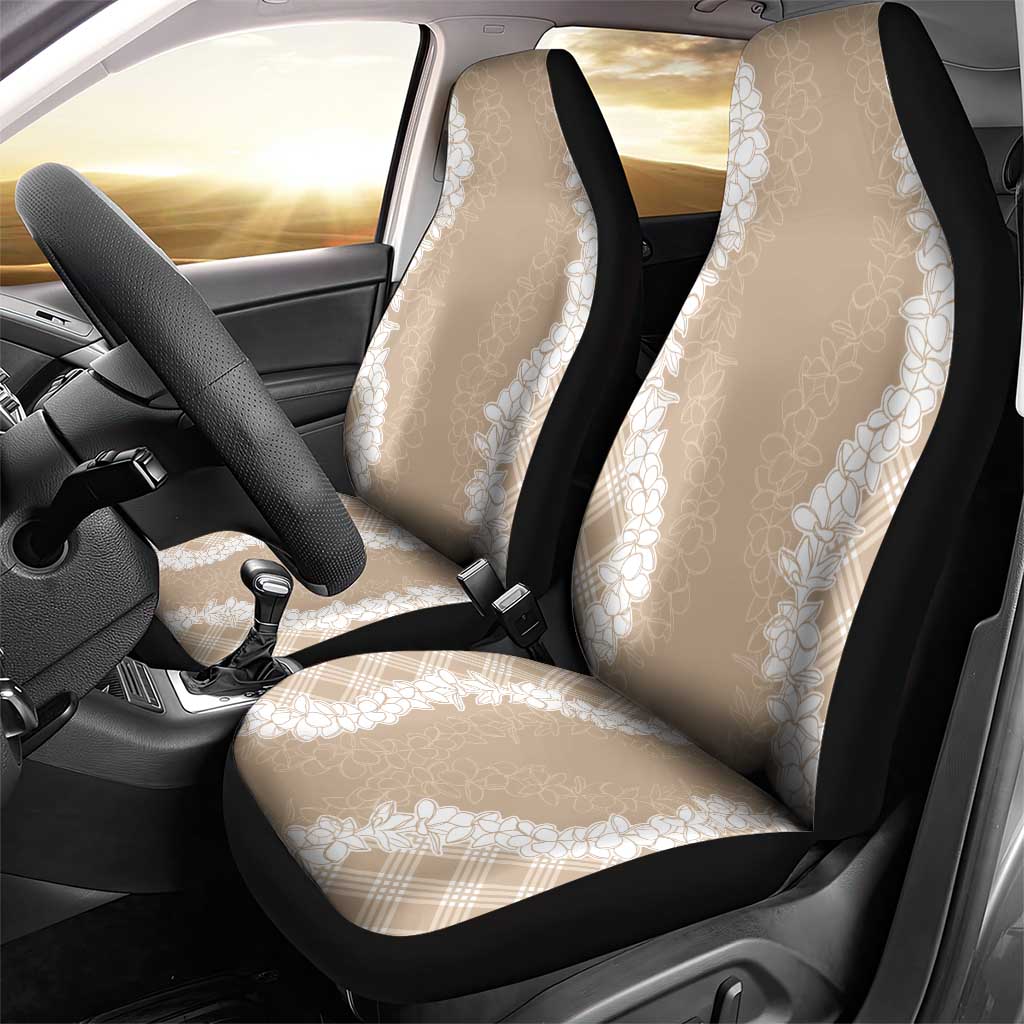 Hawaii Aloha Plumeria Lei Beige Palaka Car Seat Cover - Polynesian Pride