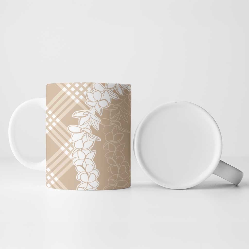 Hawaii Aloha Plumeria Lei Beige Palaka Ceramic Mug - Polynesian Pride