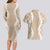 Hawaii Aloha Plumeria Lei Beige Palaka Couples Matching Long Sleeve Bodycon Dress and Hawaiian Shirt - Polynesian Pride