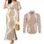 Hawaii Aloha Plumeria Lei Beige Palaka Couples Matching Mermaid Dress and Long Sleeve Button Shirt - Polynesian Pride