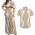 Hawaii Aloha Plumeria Lei Beige Palaka Couples Matching Off Shoulder Maxi Dress and Hawaiian Shirt - Polynesian Pride