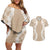 Hawaii Aloha Plumeria Lei Beige Palaka Couples Matching Off Shoulder Short Dress and Hawaiian Shirt - Polynesian Pride