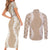 Hawaii Aloha Plumeria Lei Beige Palaka Couples Matching Short Sleeve Bodycon Dress and Long Sleeve Button Shirt - Polynesian Pride
