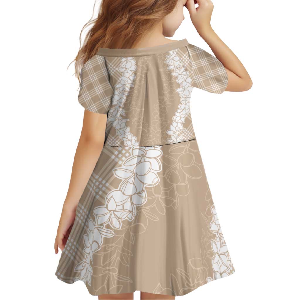 Hawaii Aloha Plumeria Lei Beige Palaka Family Matching Long Sleeve Bodycon Dress and Hawaiian Shirt - Polynesian Pride