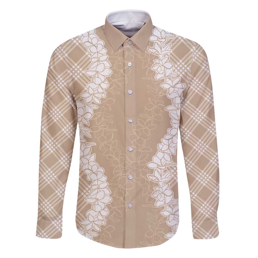 Hawaii Aloha Plumeria Lei Beige Palaka Family Matching Off Shoulder Short Dress and Hawaiian Shirt - Polynesian Pride