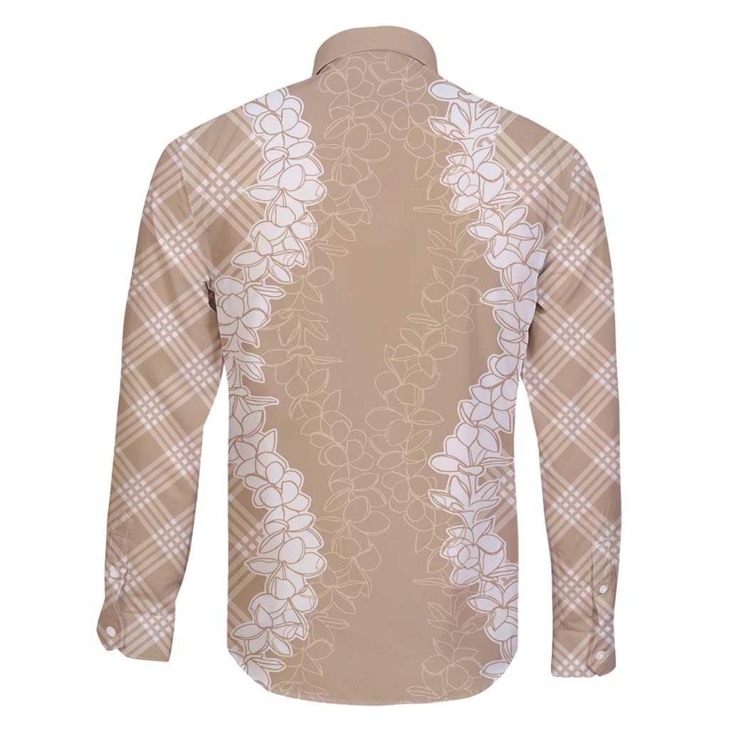 Hawaii Aloha Plumeria Lei Beige Palaka Family Matching Off Shoulder Short Dress and Hawaiian Shirt - Polynesian Pride