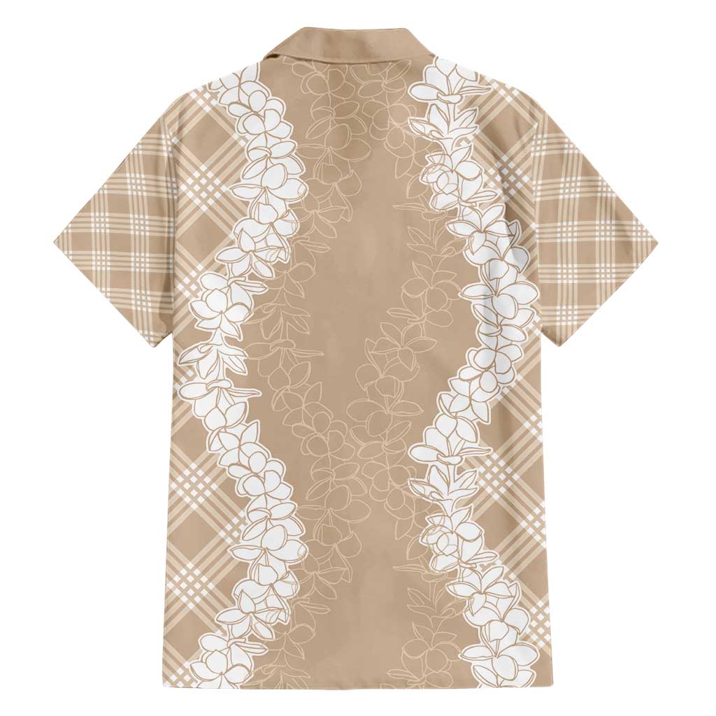 Hawaii Aloha Plumeria Lei Beige Palaka Family Matching Short Sleeve Bodycon Dress and Hawaiian Shirt - Polynesian Pride