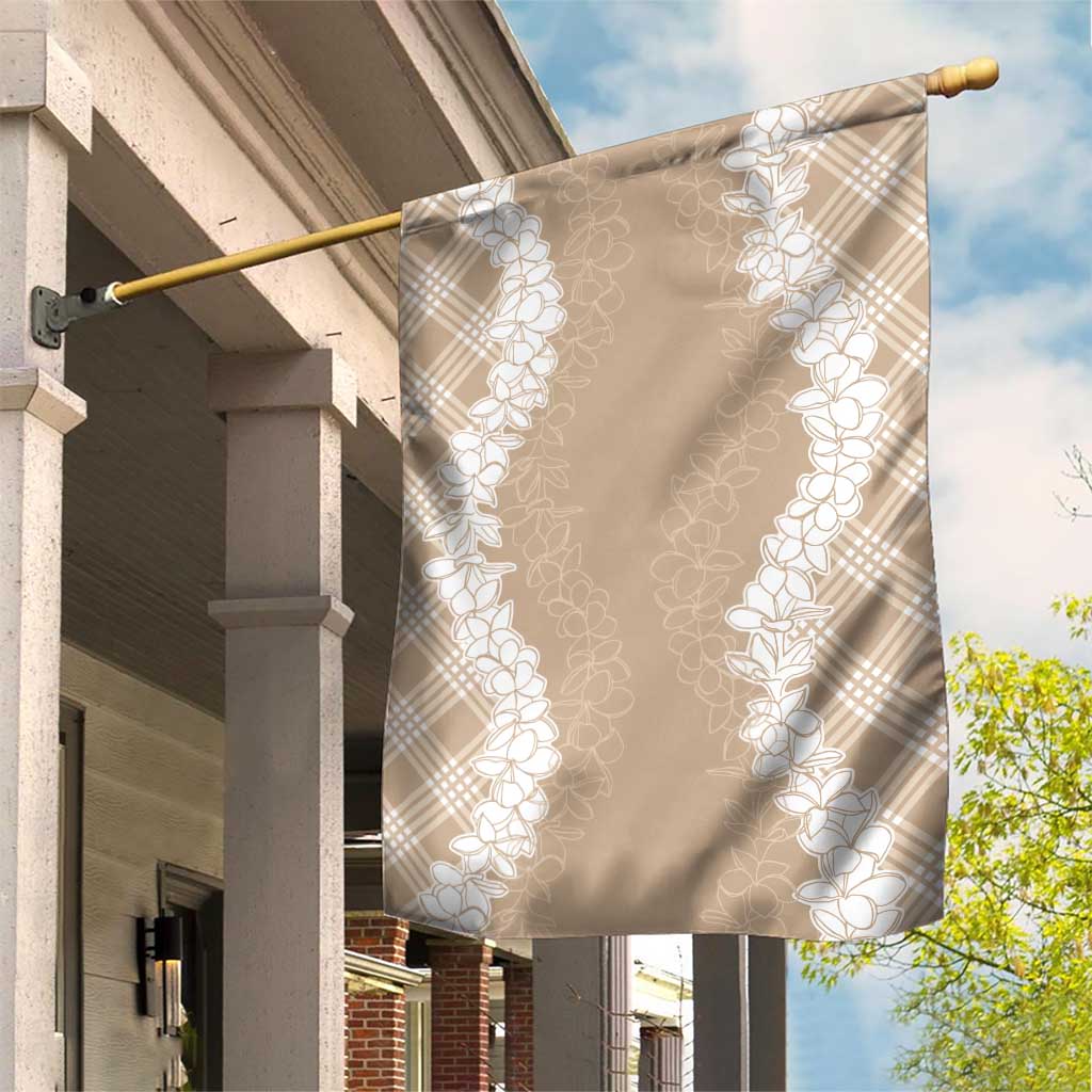 Hawaii Aloha Plumeria Lei Beige Palaka Garden Flag - Polynesian Pride