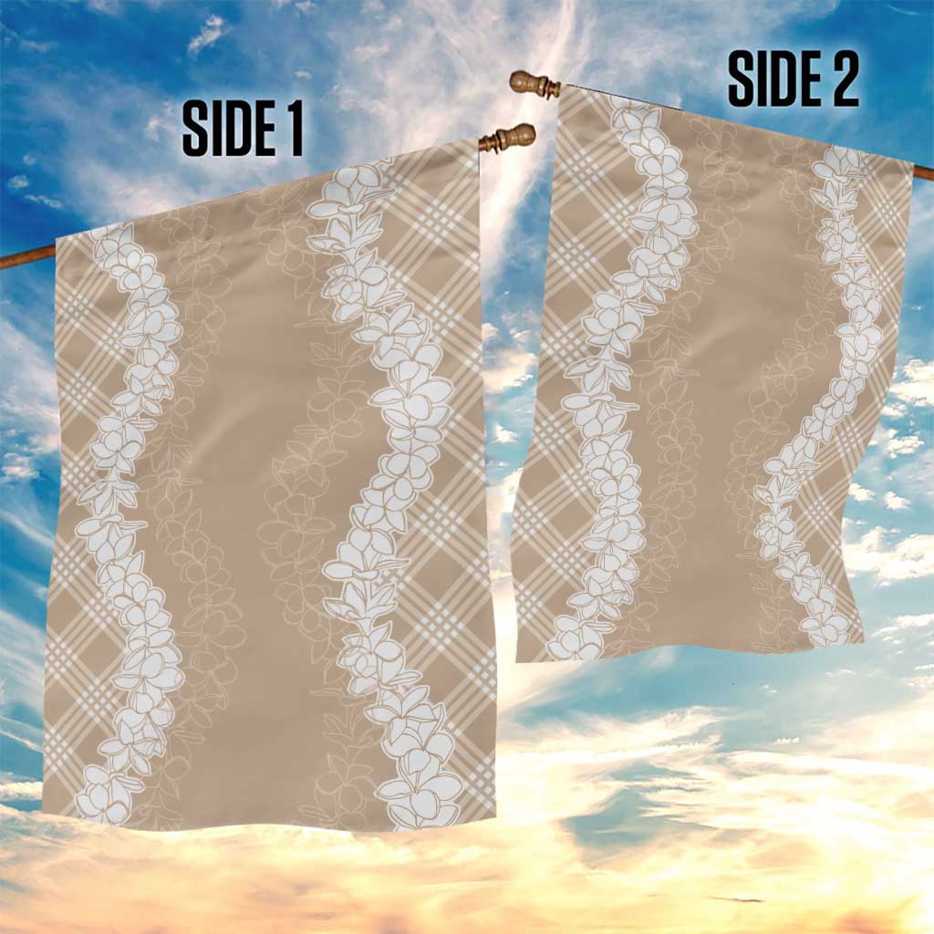 Hawaii Aloha Plumeria Lei Beige Palaka Garden Flag - Polynesian Pride