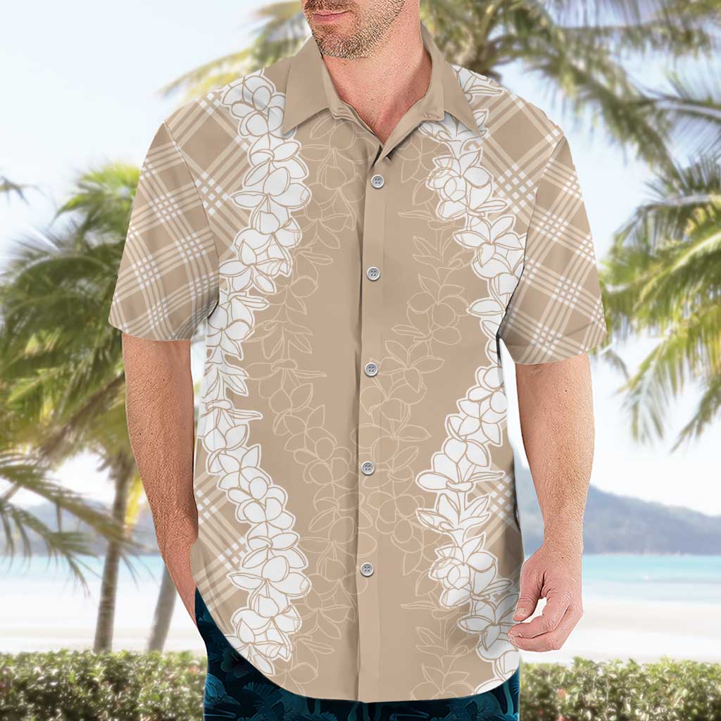 Hawaii Aloha Plumeria Lei Beige Palaka Hawaiian Shirt - Polynesian Pride