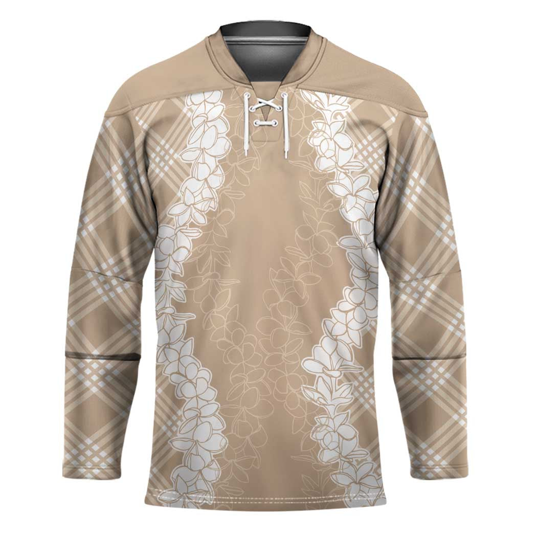 Hawaii Aloha Plumeria Lei Beige Palaka Hockey Jersey - Polynesian Pride
