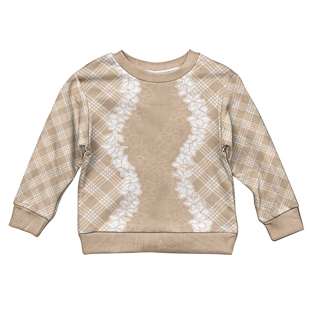 Hawaii Aloha Plumeria Lei Beige Palaka Kid Ugly Christmas Sweater LT7 Kid Beige - Polynesian Pride