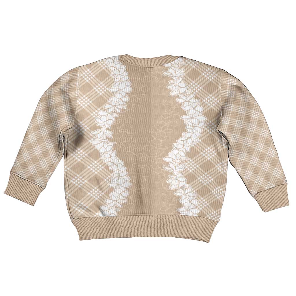 Hawaii Aloha Plumeria Lei Beige Palaka Kid Ugly Christmas Sweater LT7 - Polynesian Pride
