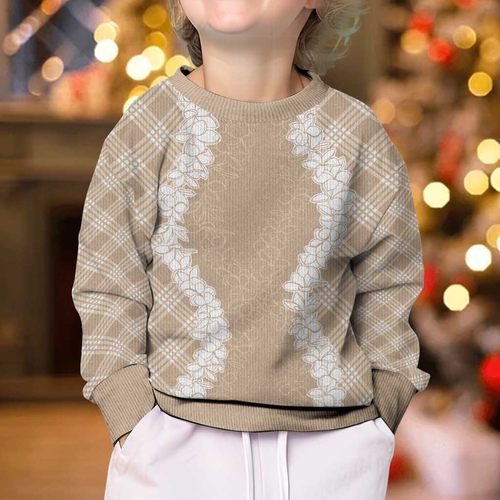 Hawaii Aloha Plumeria Lei Beige Palaka Kid Ugly Christmas Sweater LT7 - Polynesian Pride