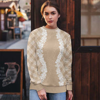 Hawaii Aloha Plumeria Lei Beige Palaka Ugly Christmas Sweater - Polynesian Pride