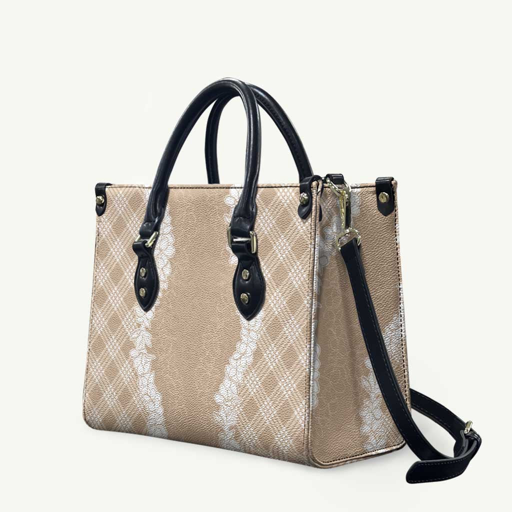 Hawaii Aloha Plumeria Lei Beige Palaka Leather Bag - Polynesian Pride