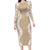 Hawaii Aloha Plumeria Lei Beige Palaka Long Sleeve Bodycon Dress - Polynesian Pride