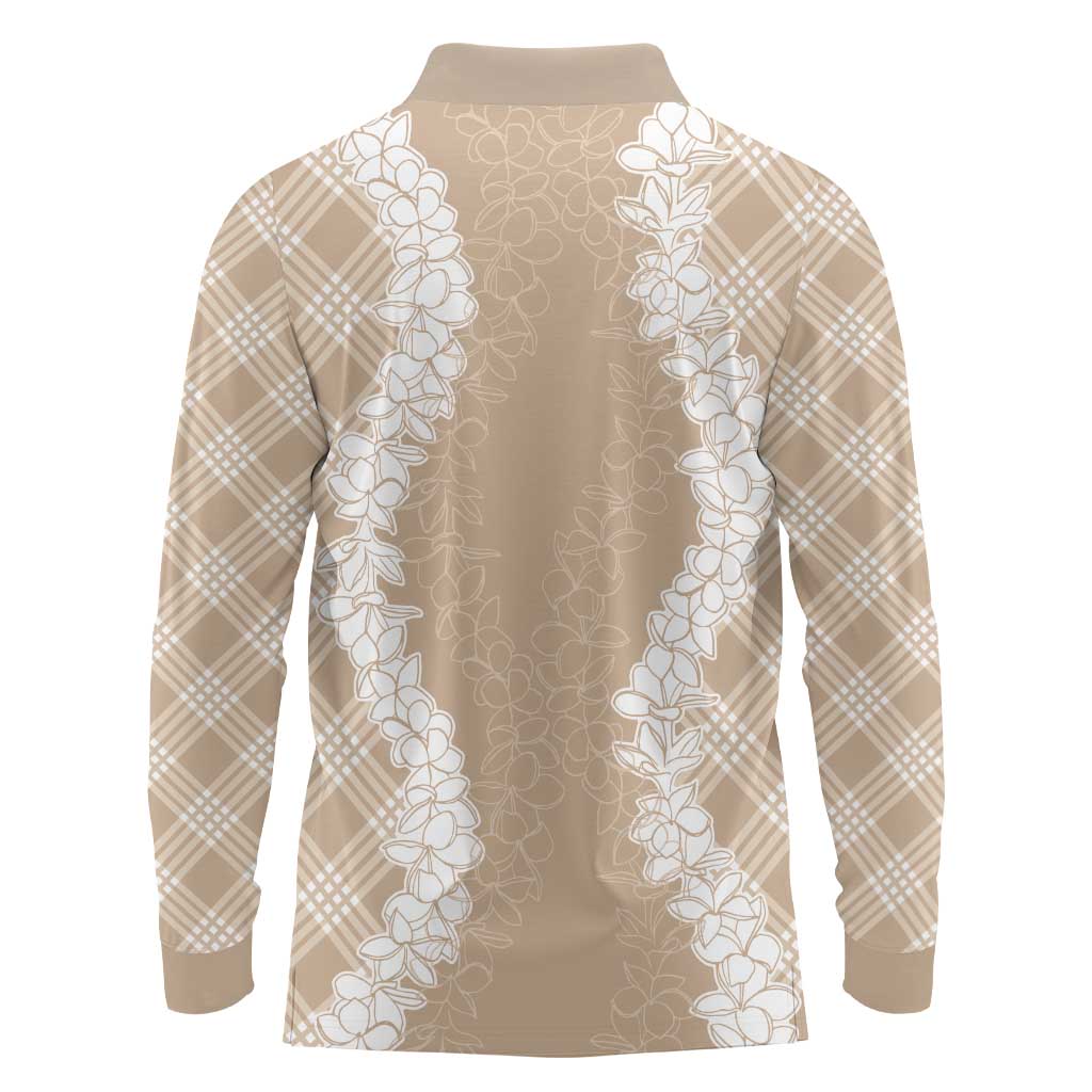 Hawaii Aloha Plumeria Lei Beige Palaka Long Sleeve Polo Shirt - Polynesian Pride