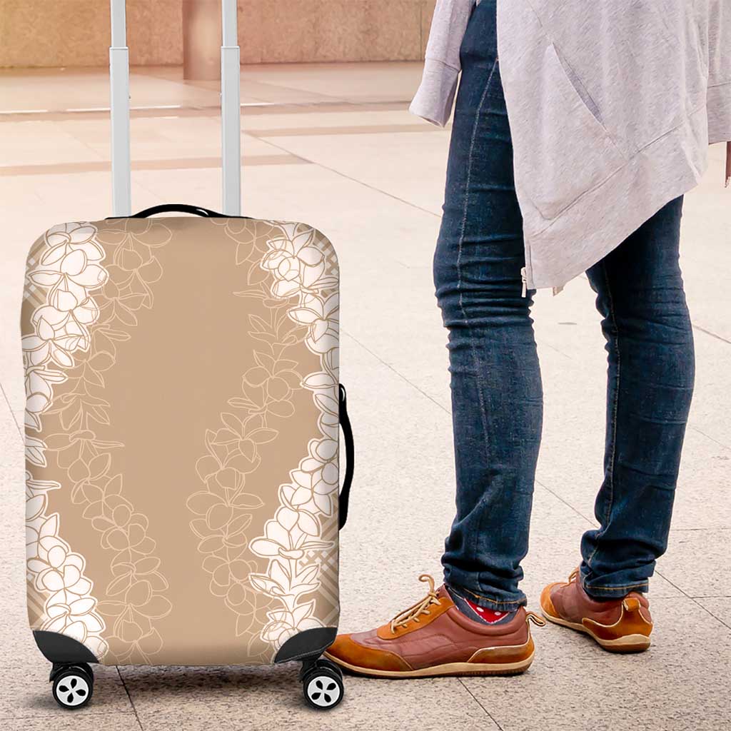 Hawaii Aloha Plumeria Lei Beige Palaka Luggage Cover - Polynesian Pride