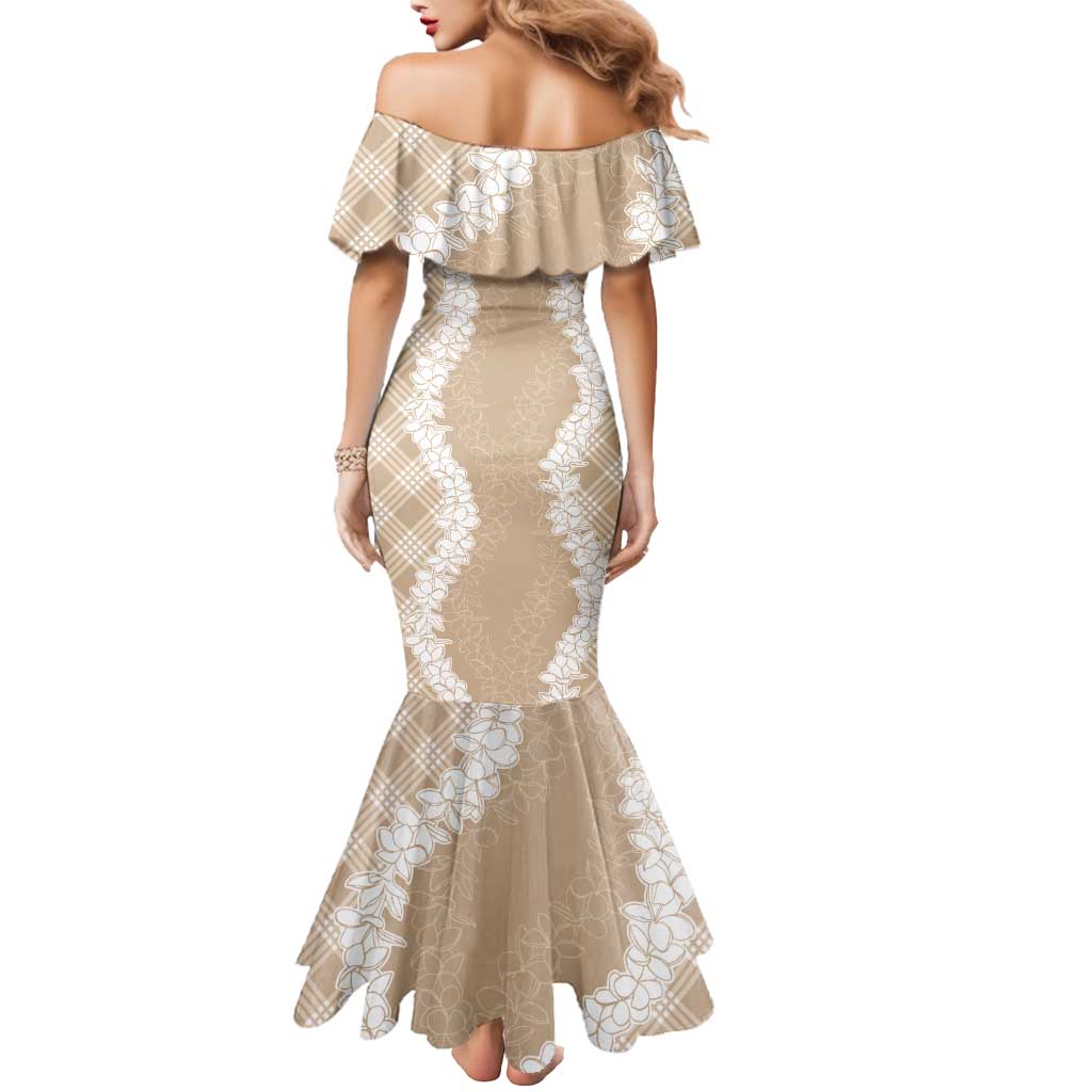 Hawaii Aloha Plumeria Lei Beige Palaka Mermaid Dress LT7 - Polynesian Pride