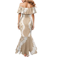 Hawaii Aloha Plumeria Lei Beige Palaka Mermaid Dress LT7 - Polynesian Pride