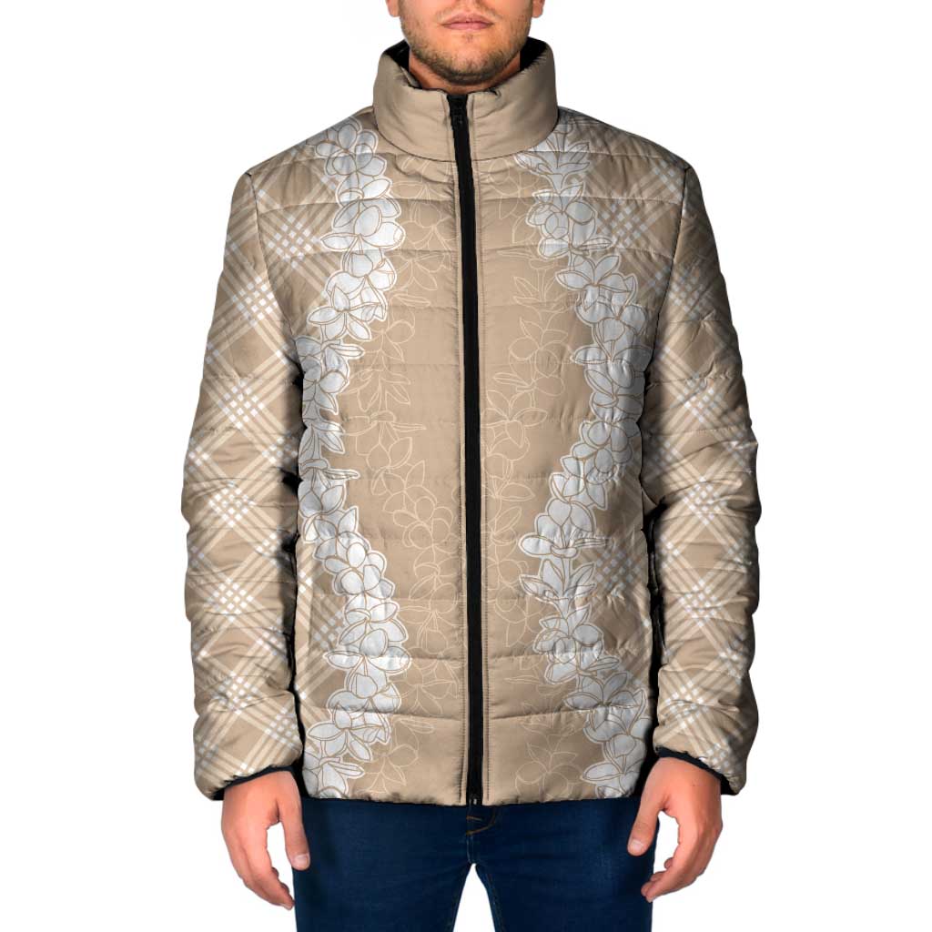 Hawaii Aloha Plumeria Lei Beige Palaka Padded Jacket LT7 Men Beige - Polynesian Pride
