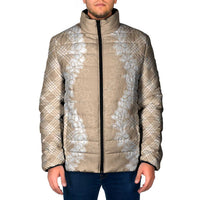 Hawaii Aloha Plumeria Lei Beige Palaka Padded Jacket LT7 Men Beige - Polynesian Pride