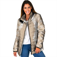 Hawaii Aloha Plumeria Lei Beige Palaka Padded Jacket LT7 Women Beige - Polynesian Pride
