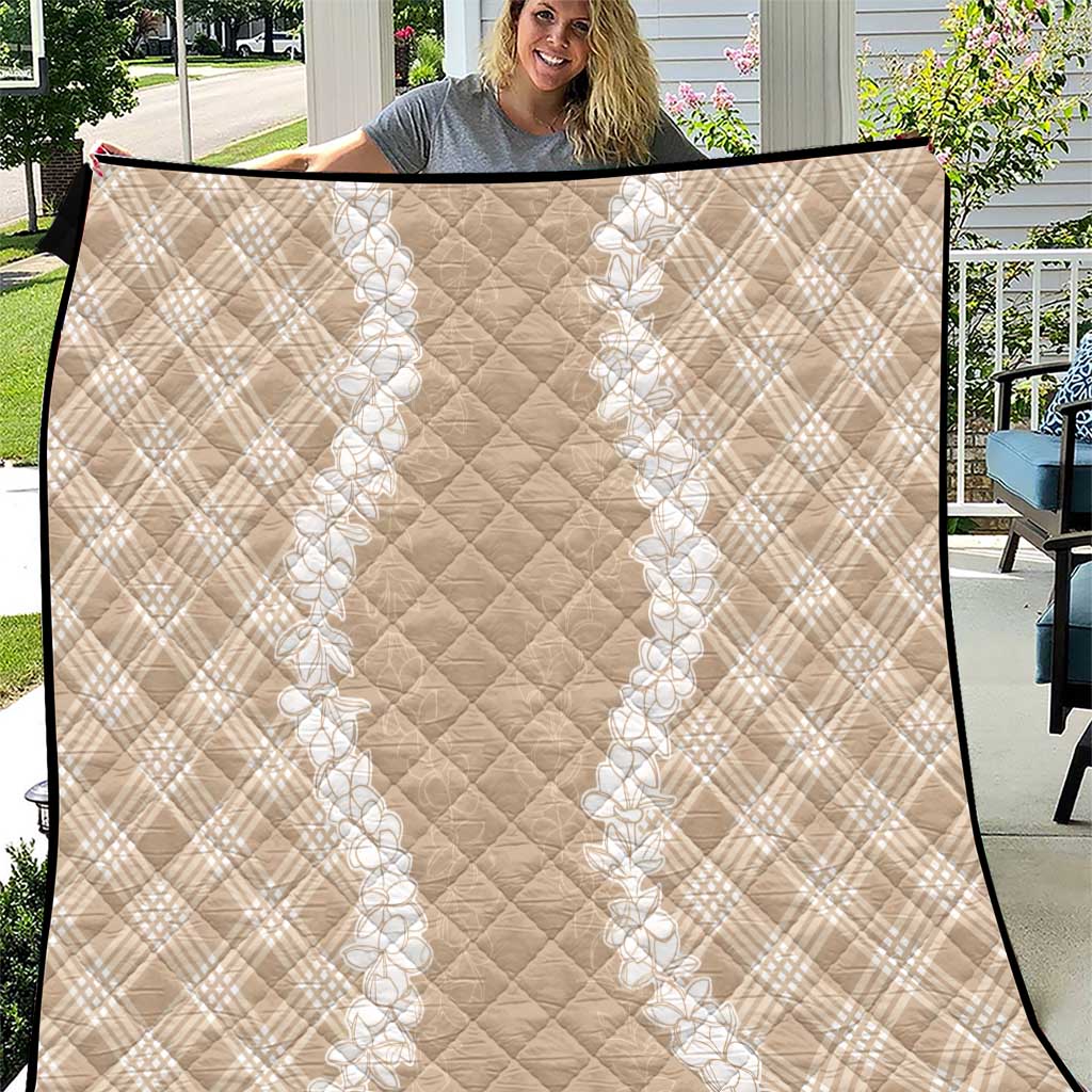 Hawaii Aloha Plumeria Lei Beige Palaka Quilt LT7 Beige - Polynesian Pride