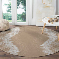 Hawaii Aloha Plumeria Lei Beige Palaka Round Carpet - Polynesian Pride