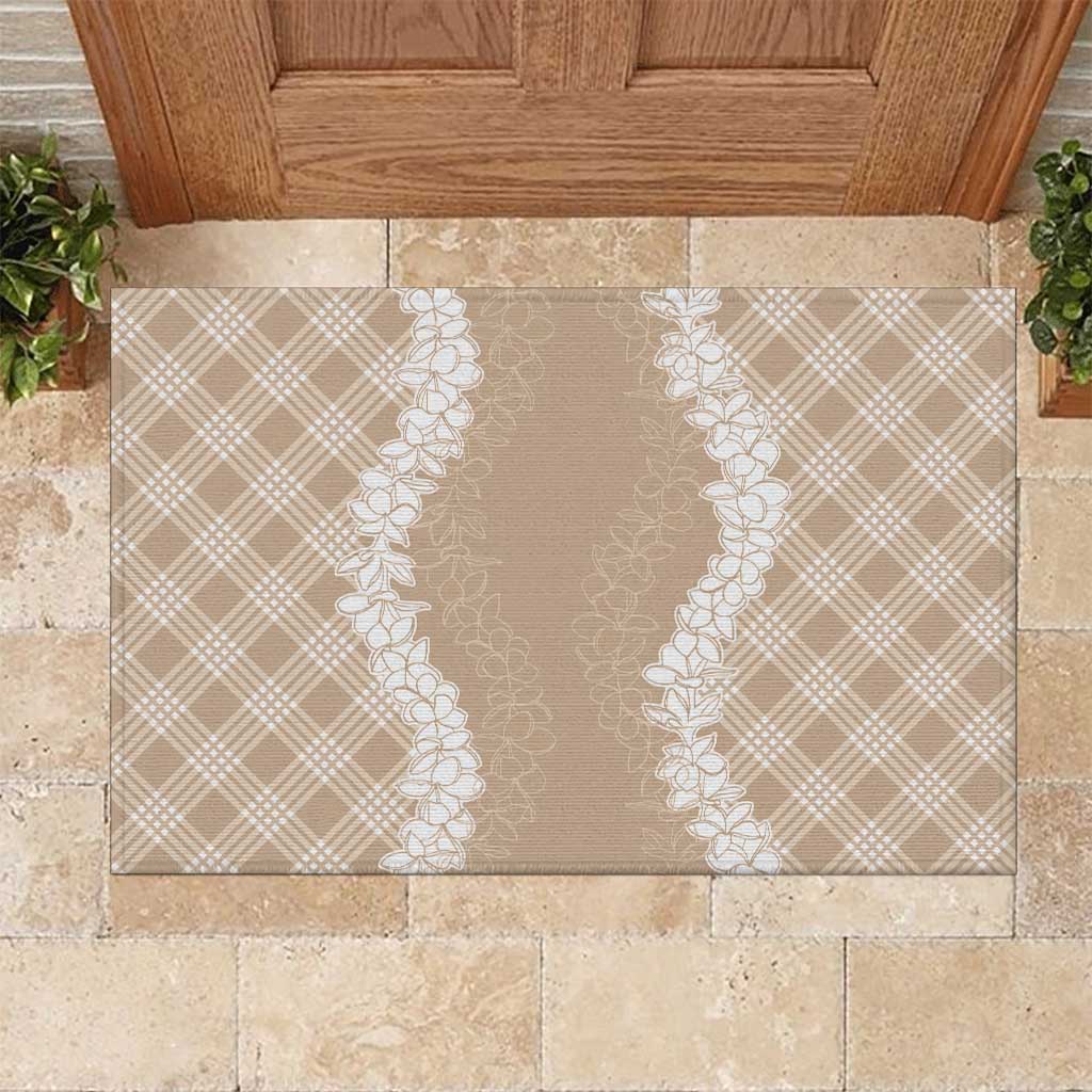 Hawaii Aloha Plumeria Lei Beige Palaka Rubber Doormat LT7 Beige - Polynesian Pride