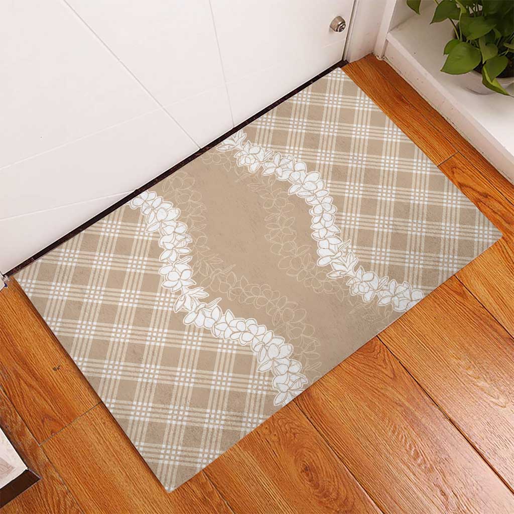 Hawaii Aloha Plumeria Lei Beige Palaka Rubber Doormat LT7 - Polynesian Pride