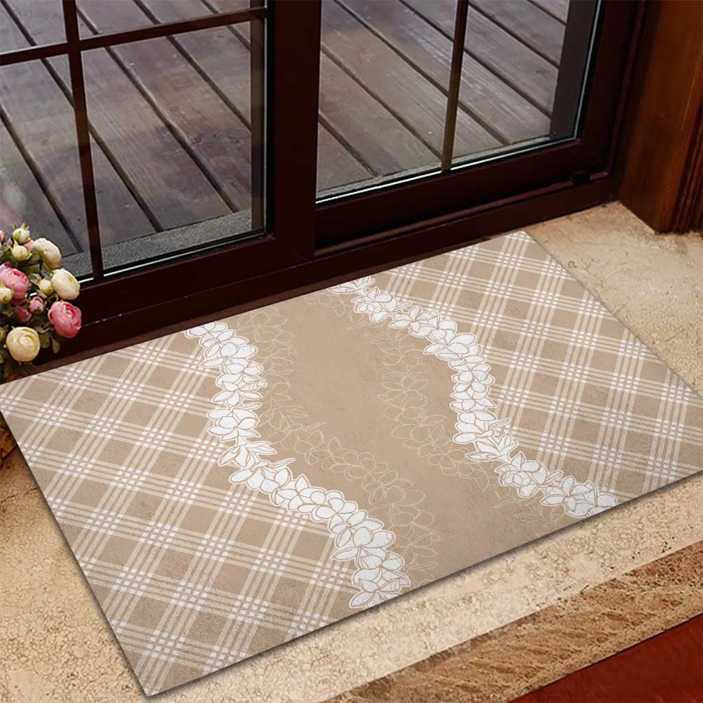 Hawaii Aloha Plumeria Lei Beige Palaka Rubber Doormat LT7 - Polynesian Pride