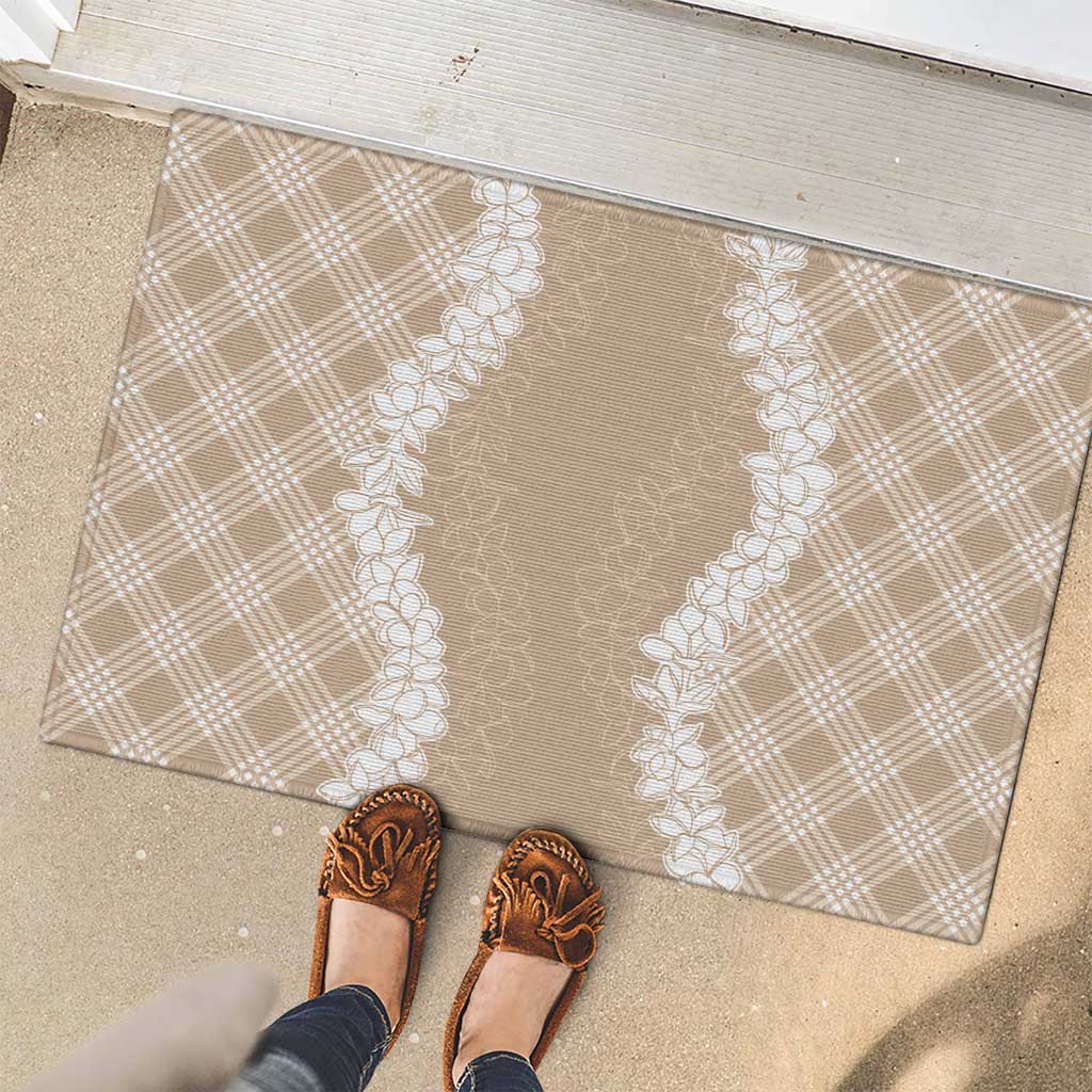 Hawaii Aloha Plumeria Lei Beige Palaka Rubber Doormat LT7 - Polynesian Pride