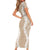 Hawaii Aloha Plumeria Lei Beige Palaka Short Sleeve Bodycon Dress - Polynesian Pride