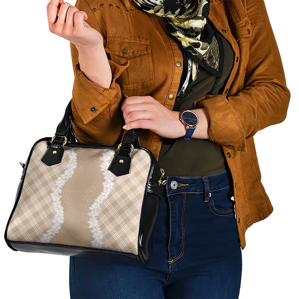 Hawaii Aloha Plumeria Lei Beige Palaka Shoulder Handbag - Polynesian Pride