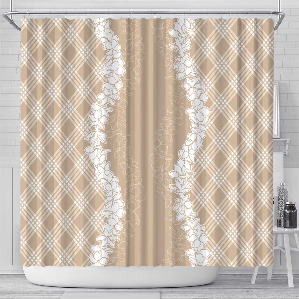 Hawaii Aloha Plumeria Lei Beige Palaka Shower Curtain - Polynesian Pride