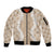 Hawaii Aloha Plumeria Lei Beige Palaka Sleeve Zip Bomber Jacket - Polynesian Pride