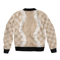 Hawaii Aloha Plumeria Lei Beige Palaka Sleeve Zip Bomber Jacket - Polynesian Pride