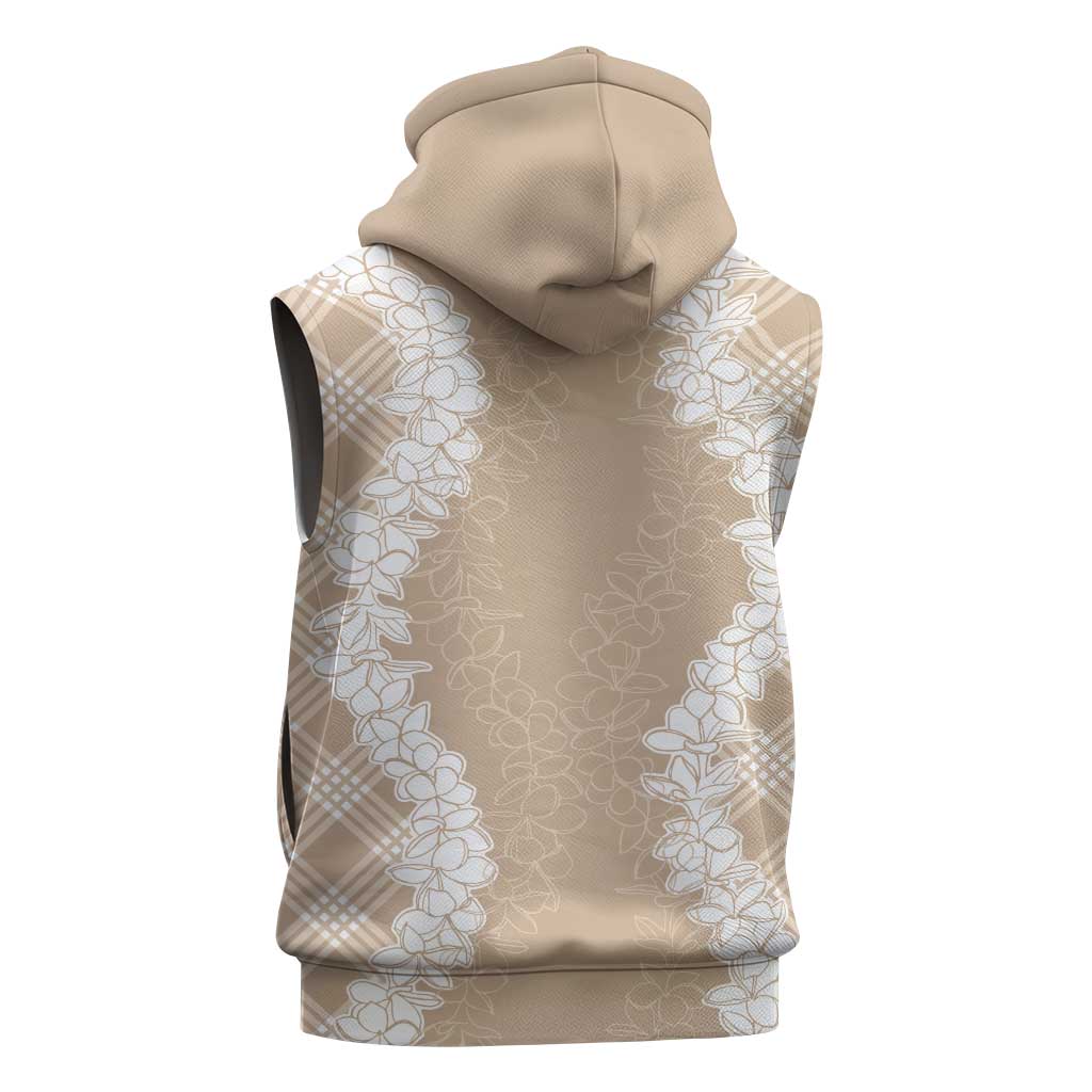 Hawaii Aloha Plumeria Lei Beige Palaka Sleeveless Hoodie - Polynesian Pride