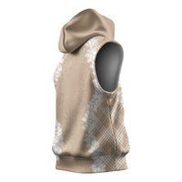 Hawaii Aloha Plumeria Lei Beige Palaka Sleeveless Hoodie - Polynesian Pride