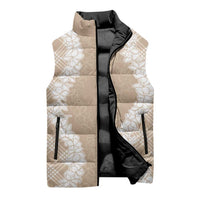 Hawaii Aloha Plumeria Lei Beige Palaka Sleeveless Puffer Jacket - Polynesian Pride