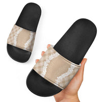 Hawaii Aloha Plumeria Lei Beige Palaka Slide Sandals - Polynesian Pride