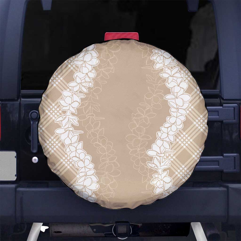 Hawaii Aloha Plumeria Lei Beige Palaka Spare Tire Cover - Polynesian Pride