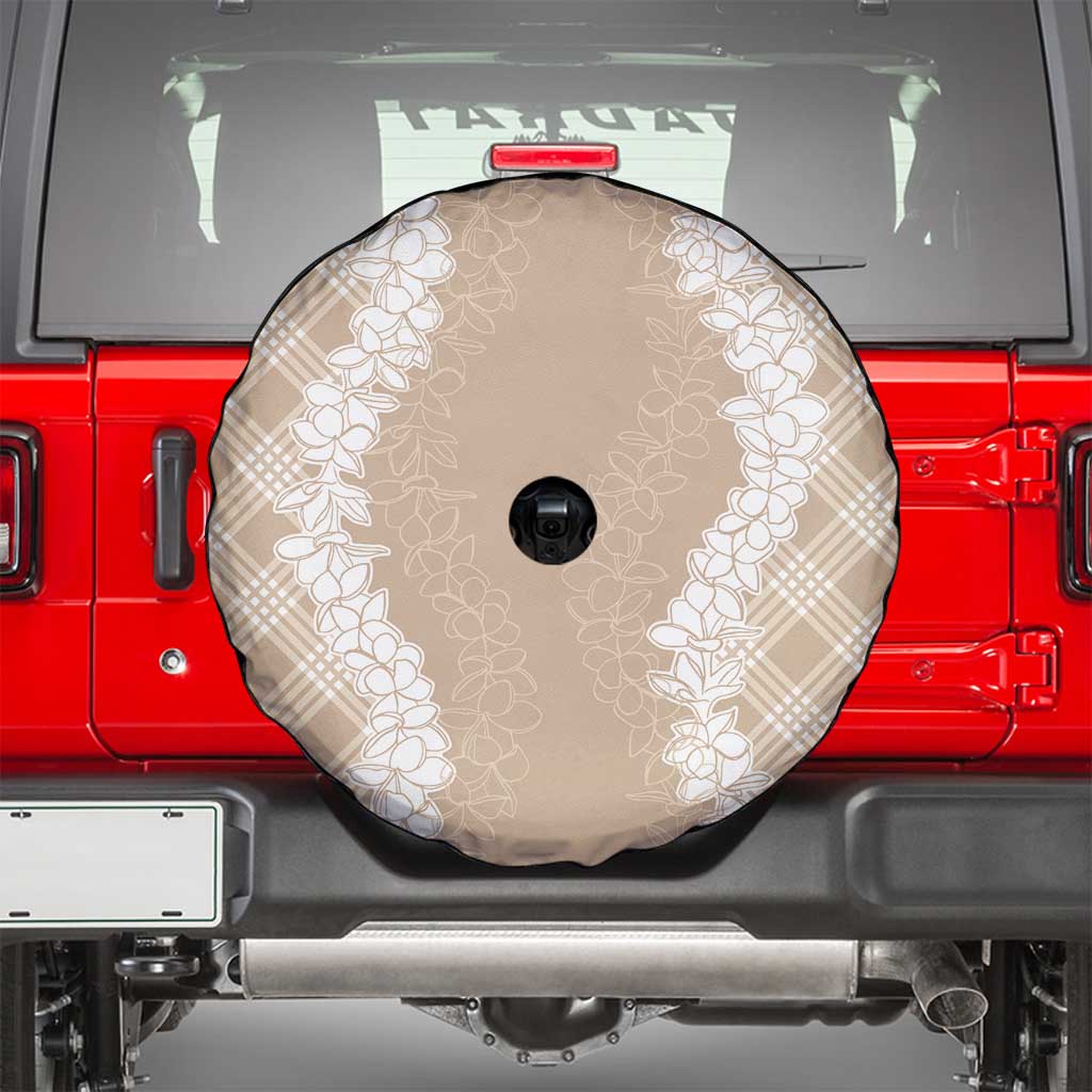 Hawaii Aloha Plumeria Lei Beige Palaka Spare Tire Cover - Polynesian Pride