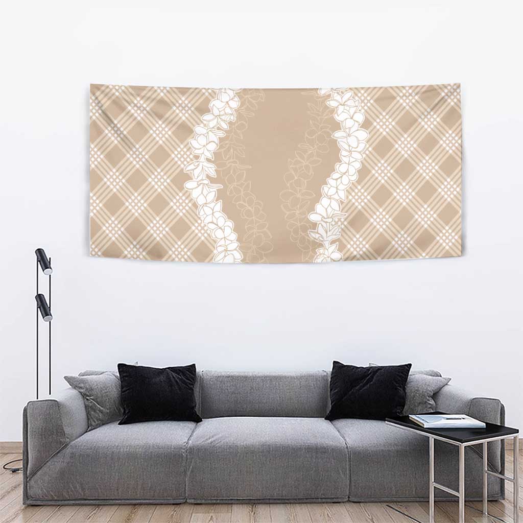 Hawaii Aloha Plumeria Lei Beige Palaka Tapestry - Polynesian Pride