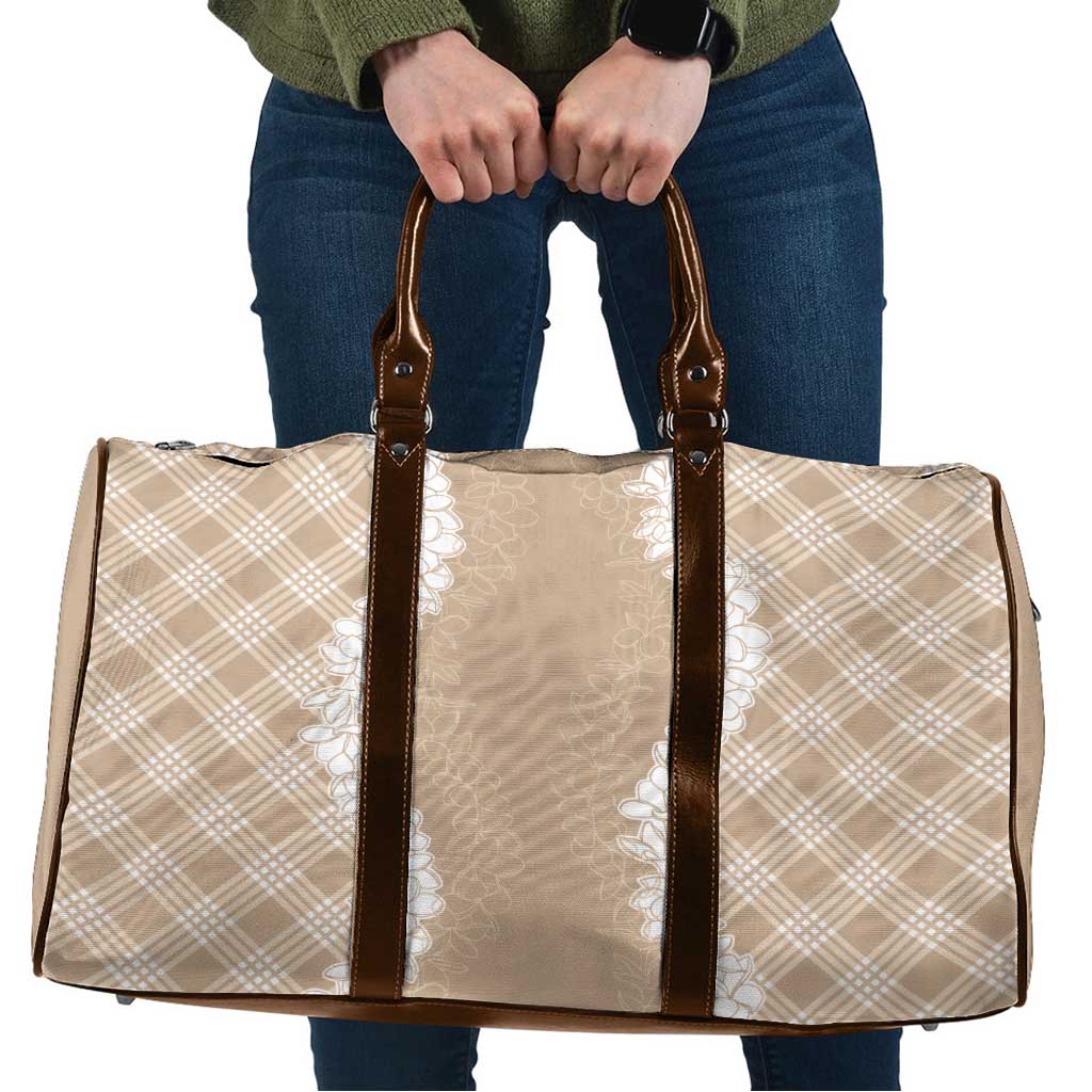 Hawaii Aloha Plumeria Lei Beige Palaka Travel Bag - Polynesian Pride